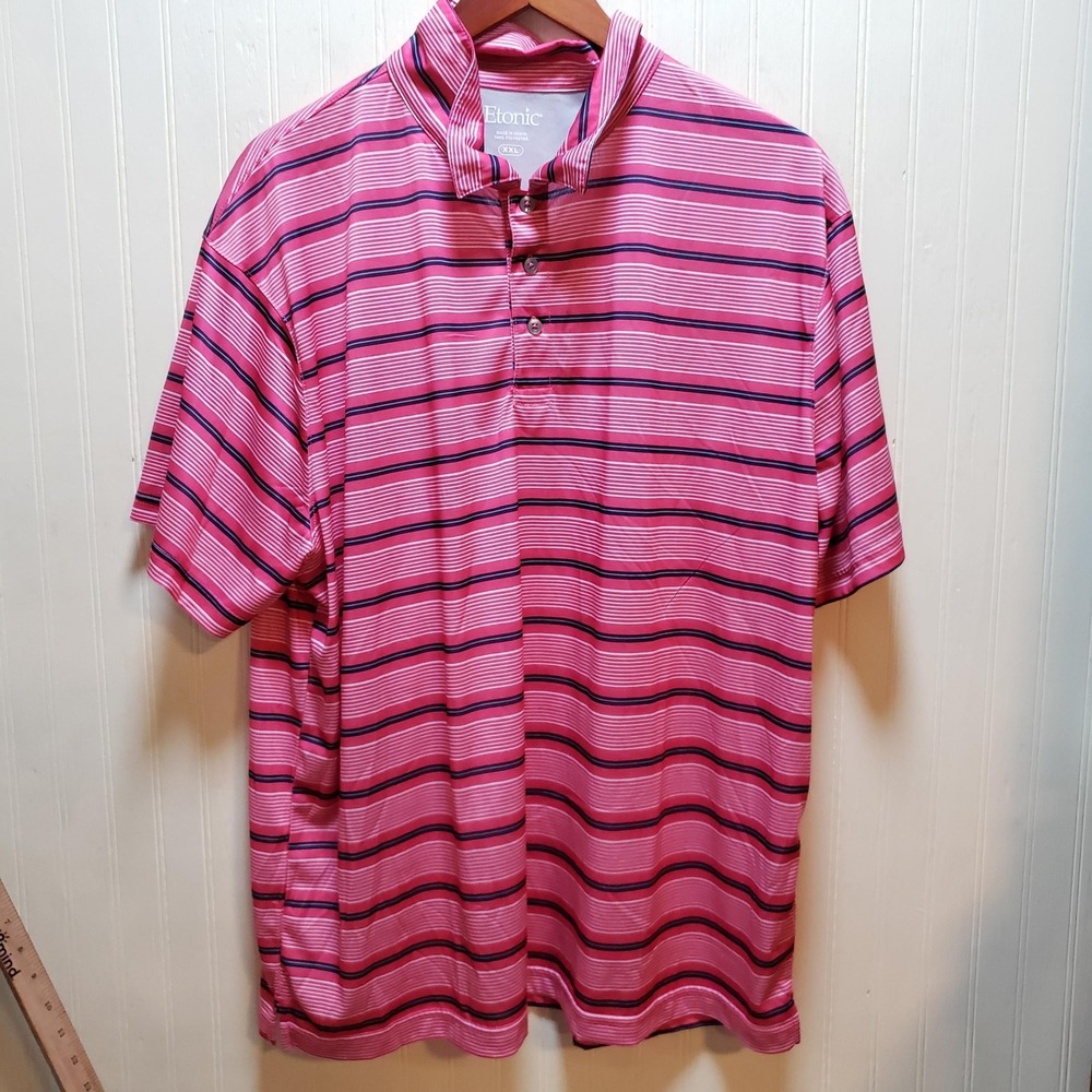 Etonic Polo Shirt Mens 2XL Pink Stripe Short Sleeve Polyester Golf Top